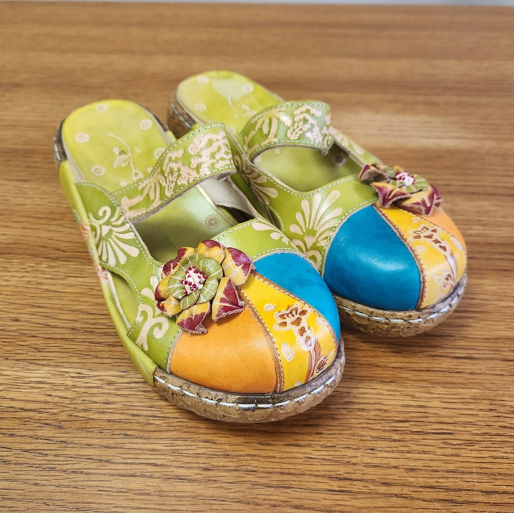 Unbranded Artsy Faux Leather Flatform Mule Slipper in Bright Colors Flower